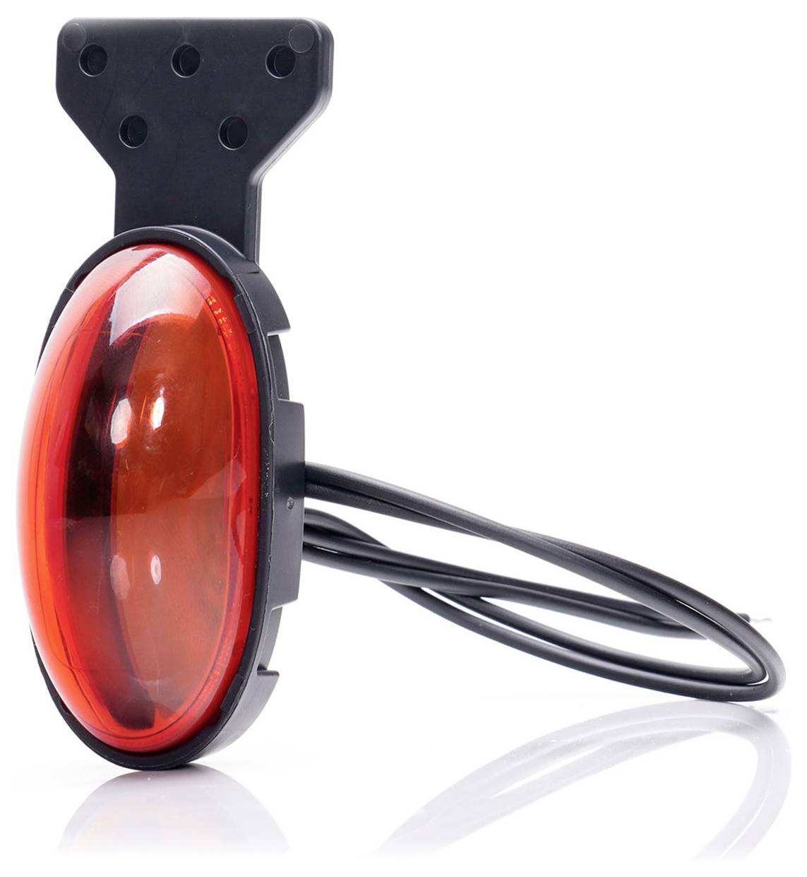 Rood achterlicht met zwarte houder en kabels, voor voertuigen.