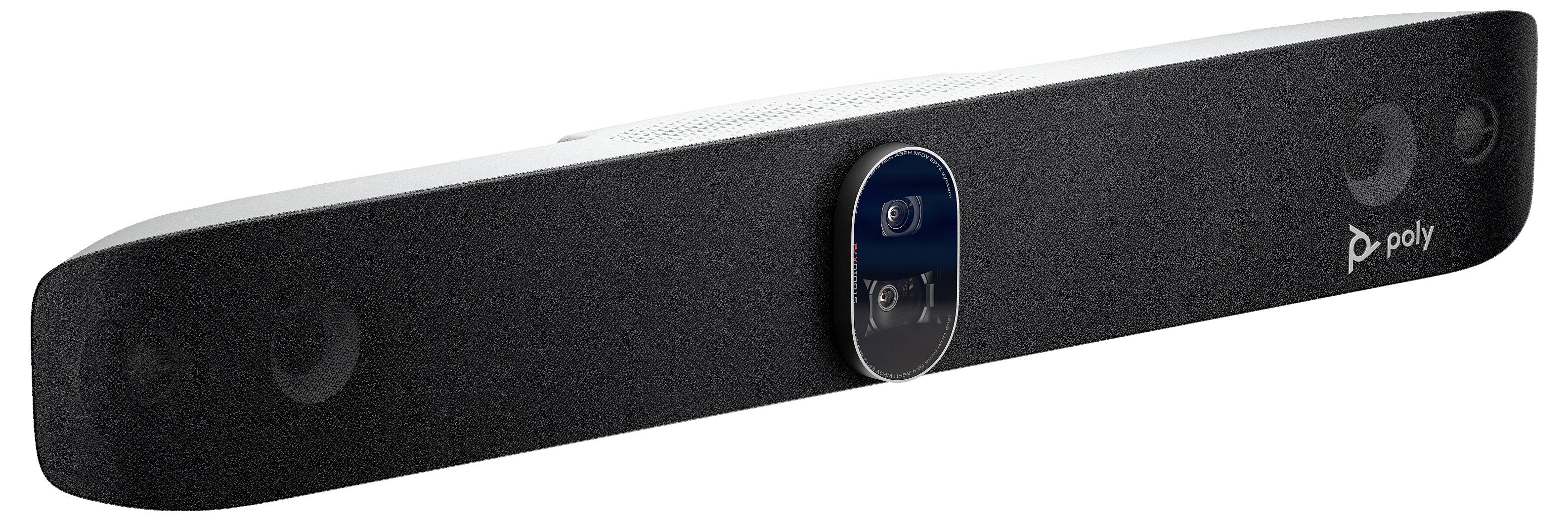 Een zwarte videoconferentielijn van Poly met geïntegreerde camera en microfoon. Perfect voor zakelijke vergaderingen.