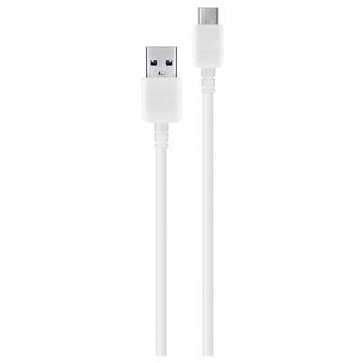 Een witte kabel met een USB Type-A-aansluiting aan de ene kant en een USB Type-C-aansluiting aan de andere kant, doorgaans gebruikt voor opladen of gegevensoverdracht.