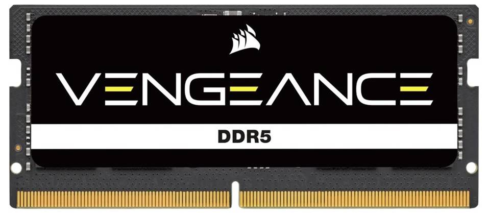 Corsair Vengeance DDR5 desktopRAM-module met zwarte heatsink en wit/geel branding.