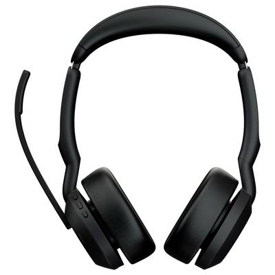 Een zwarte headset met gewatteerde oorkussens en een microfoonarm, geschikt voor audio-toepassingen en communicatie.