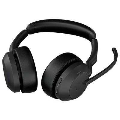 Zwarte over-ear koptelefoon met geïntegreerde microfoon, ideaal voor videogesprekken en muziekbeleving.