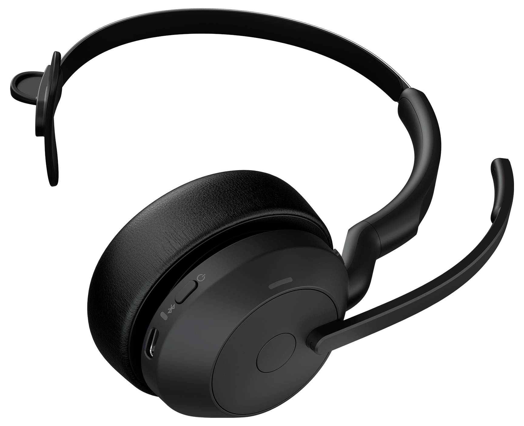 Zwart headset met geïntegreerde microfoon en oorkussens, geschikt voor communicatie en audio-toepassingen.
