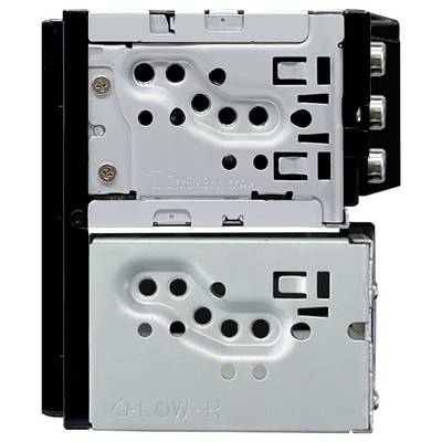 Metalen elektrocomponent met meerdere aansluitingen en geperforeerde behuizing voor wandmontage.