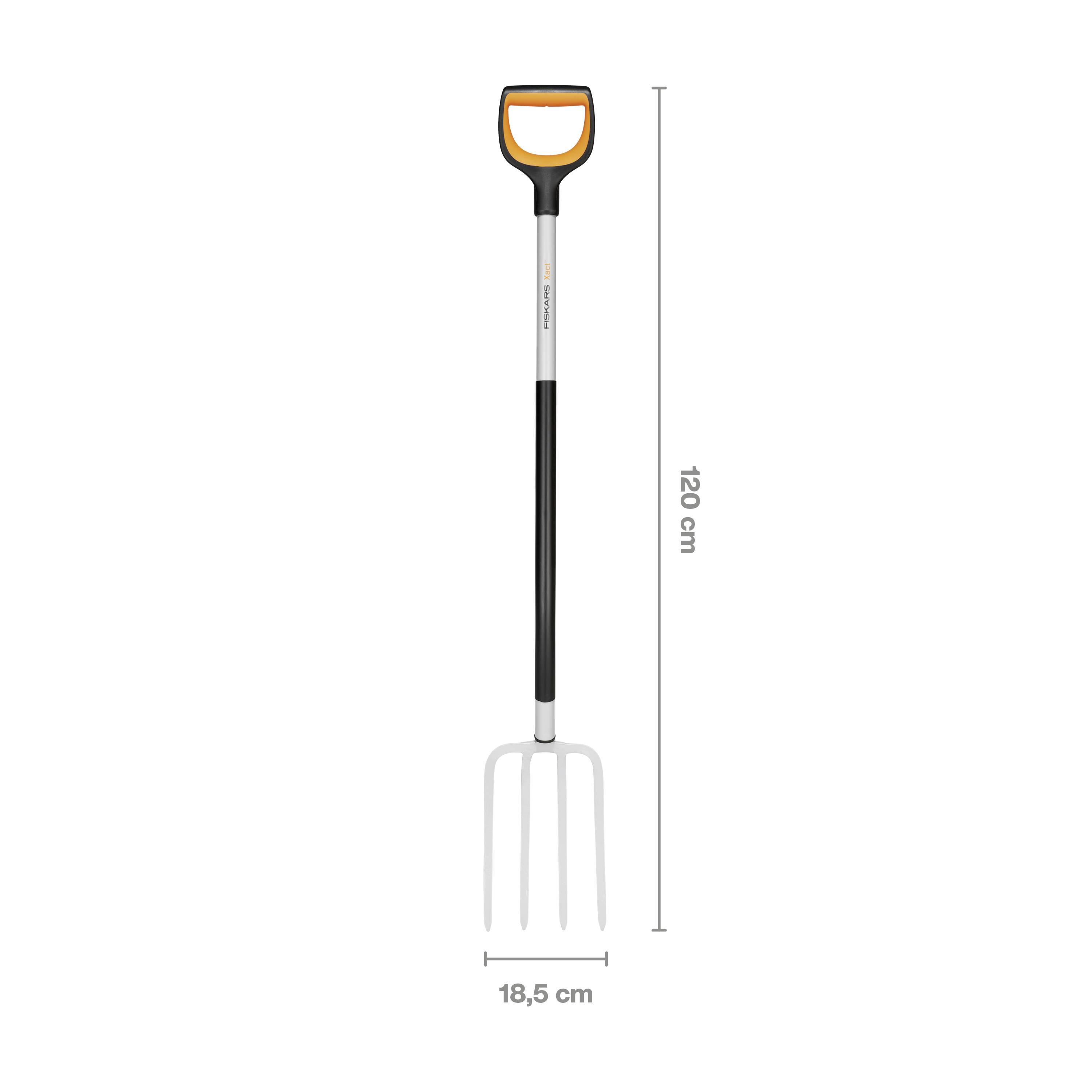 Een tuinvork met een ergonomische handgreep. Totale lengte 120 cm, breedte van de tanden 18,5 cm. Geschikt voor tuinwerkzaamheden.