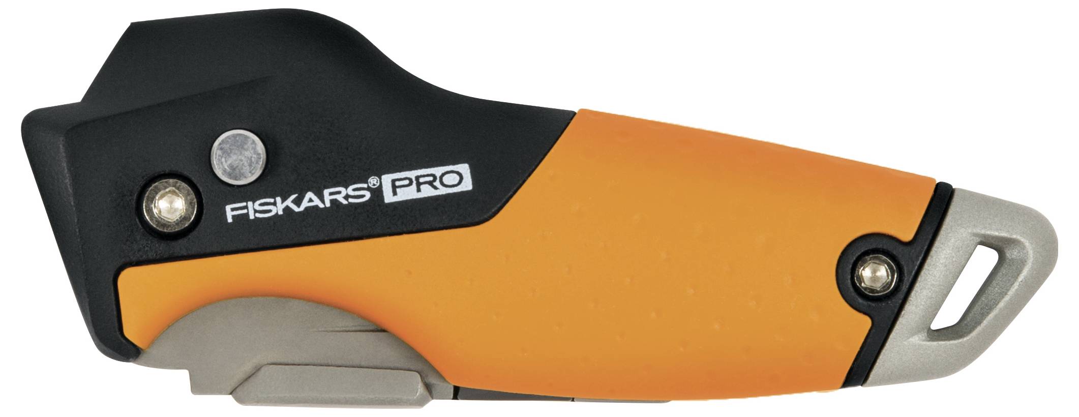 Handige, ergonomische doos-snijder met een oranje en zwarte afwerking. Geschikt voor nauwkeurig snijden, uitgerust met een veiligheidsslot. Ideaal voor professioneel gebruik.