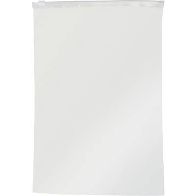Een witte herbruikbare ritssluitingszak staat verticaal tegen een effen achtergrond, waarbij zijn transparante materiaal en sluitingsstrip aan de bovenkant worden getoond.