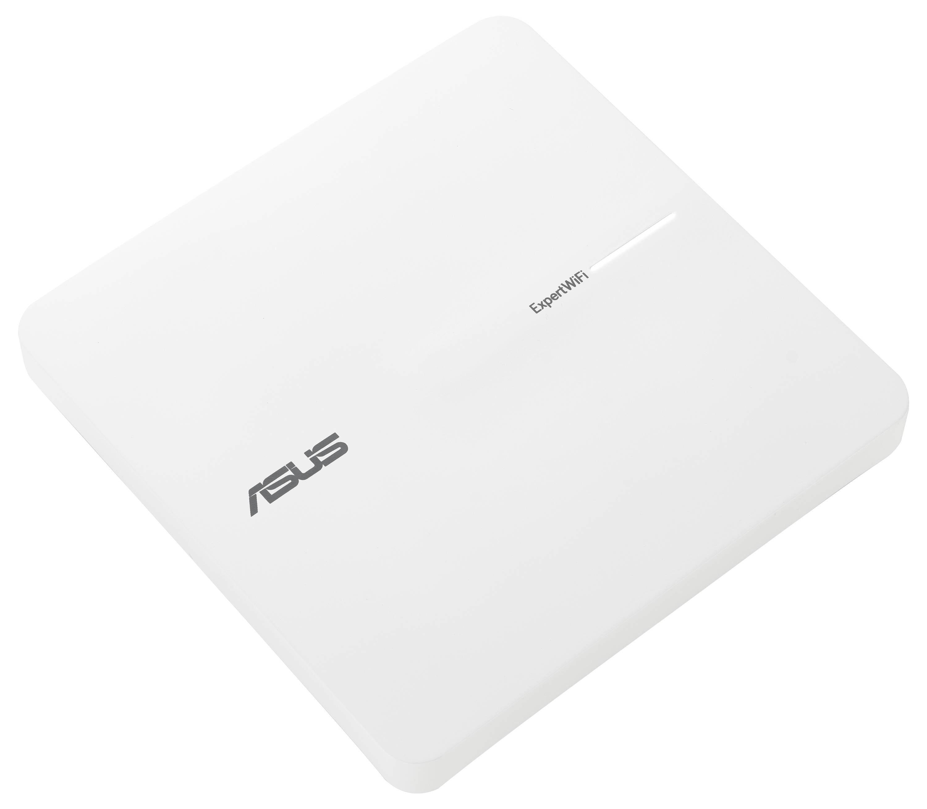 Een witte Asus WiFi-router met het opschrift 'ASUS' en 'ExpressWiFi' op het oppervlak.