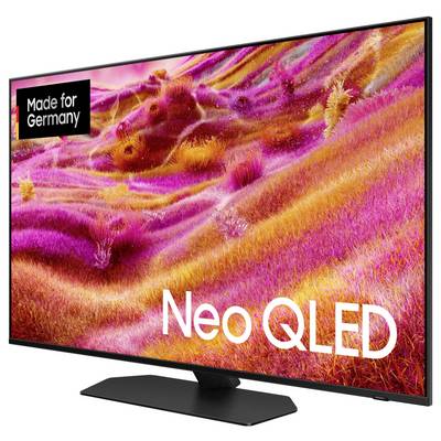 Een televisie met Neo QLED-technologie en levendige, kleurrijke beeldweergave. Linksboven het label 'Made for Germany'.