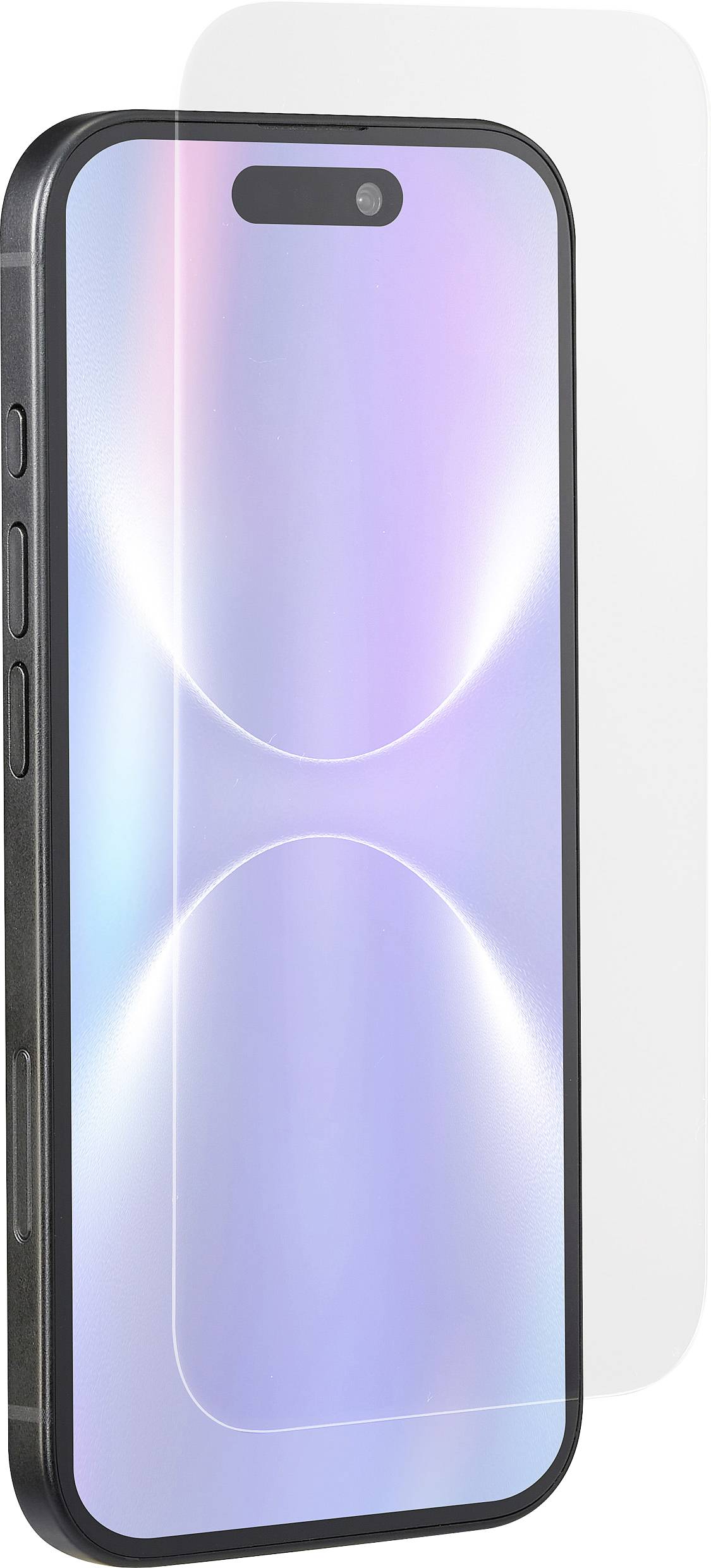 'Een smartphone met een reflecterende, kleurrijke schermbeveiliging, waarbij de helderheid en pasvorm van de screenprotector worden benadrukt.'