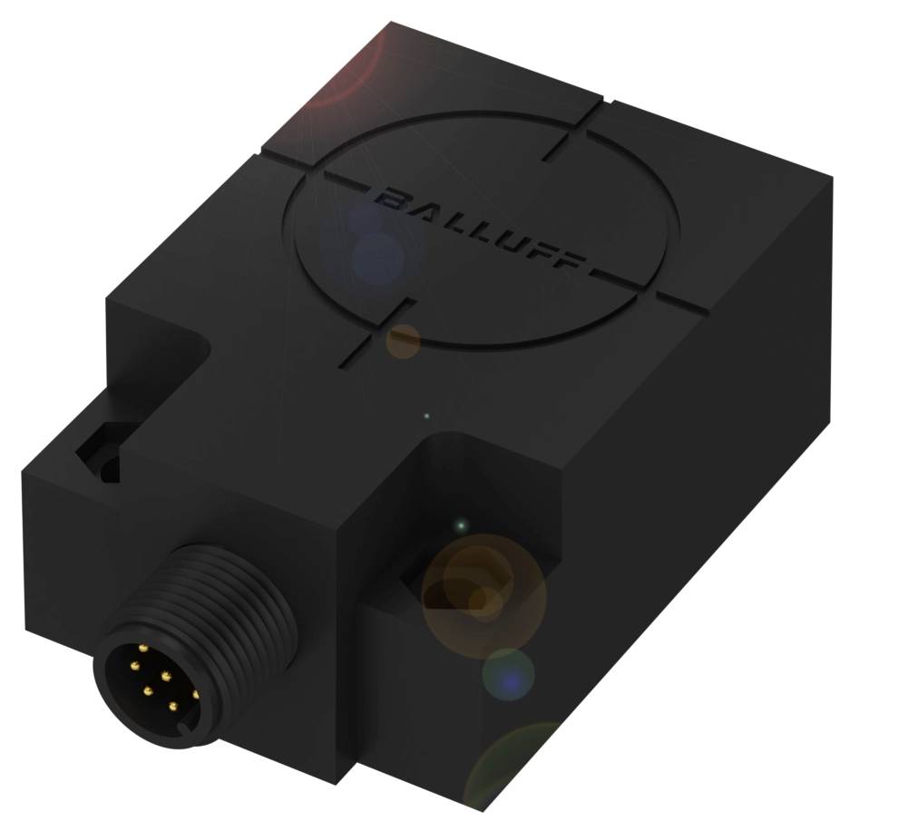 Zwarte rechthoekige sensor met kabelaansluiting en Balluff-logo.