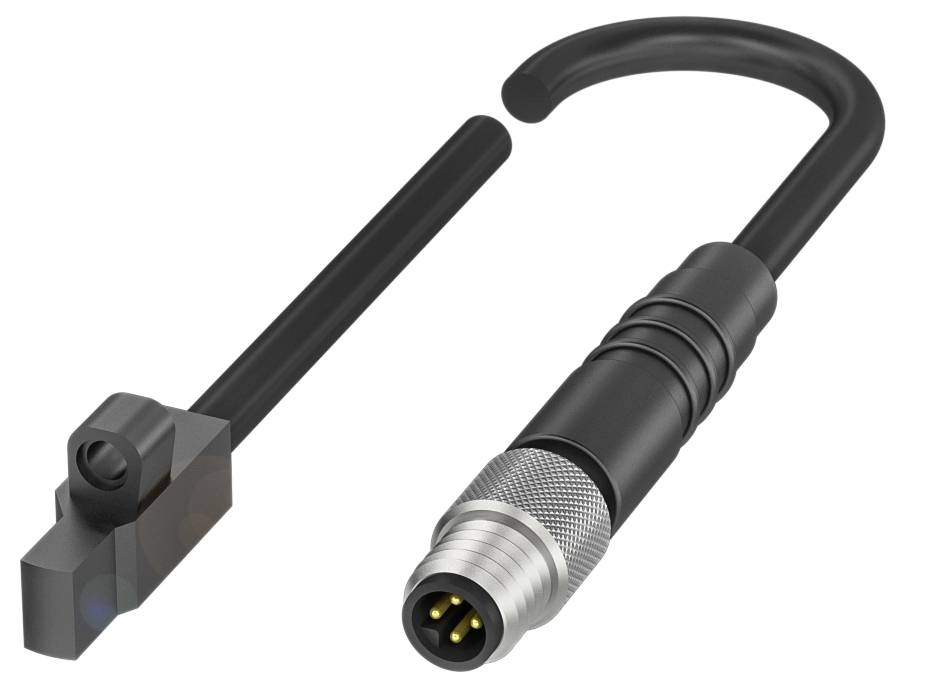 Een zwart veiligheidsslot met een zwarte kabel die verbonden is met een metalen sluiting.