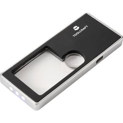 Een rechthoekige LED-loep met een zwarte behuizing en zilveren randen. De merknaam 'TOOLCRAFT' is gedrukt in de rechterbovenhoek.