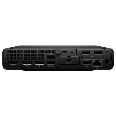 Achteraanzicht van een zwart elektronisch apparaat met meerdere HDMI-poorten, USB-poorten, een Ethernet-poort en verschillende andere input/output-aansluitingen.