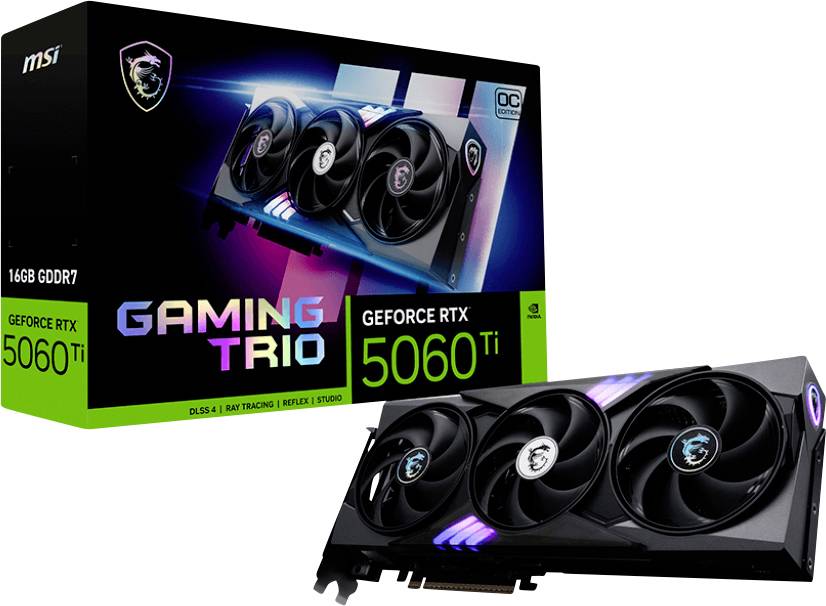 MSI Nvidia GeForce RTX 5060 Ti Videokaart 16G Gaming Trio OC 16 GB GDDR7-RAM PCIe x8 HDMI, DisplayPort Overclocked, Zero-0