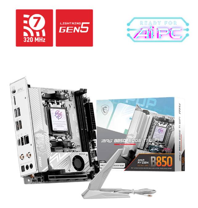 MSI MPG B850I EDGE TI WIFI AM5 ITX MB Moederbord Socket AMD AM5 Vormfactor ITX Moederbord chipset AMD® B850-1