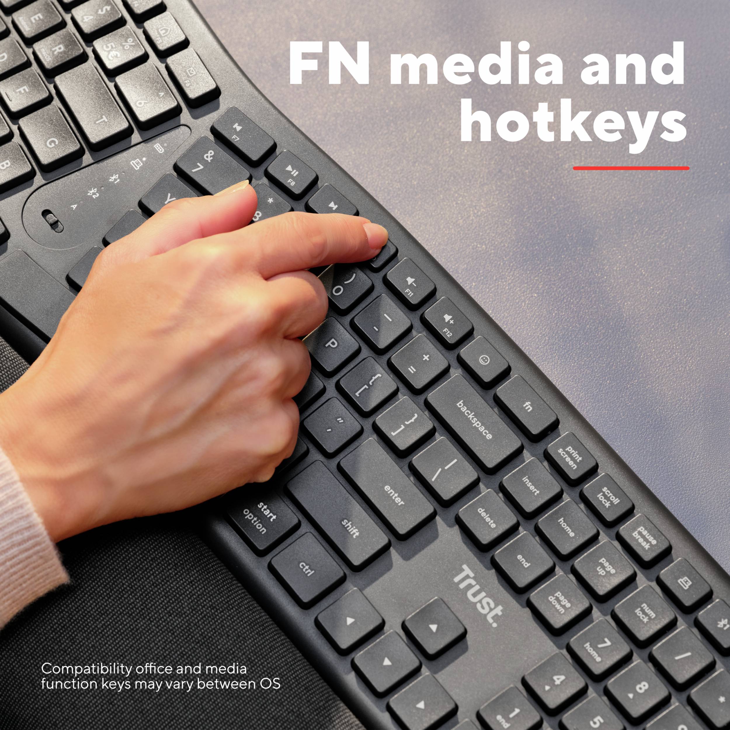 Trust Keyra ERGO Wireless Multi Keyboard DE Toetsenbord Bluetooth, Draadloos Ergonomisch QWERTZ, Duits Zwart-6