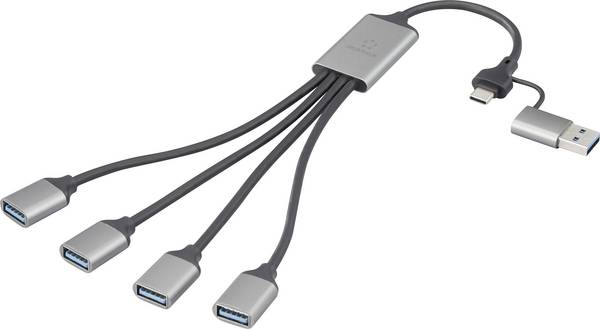 Renkforce RF-HUB-300 RF-6861934 USB-hub 4 poorten USB-A USB 3.0 5 GBit/s Met aluminium behuizing Grijs
