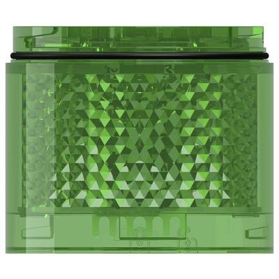 Groene doorzichtige kunststof container met een gefacetteerd textuurpaneel en heldere boven- en ondersecties.