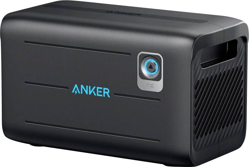 'Anker' draagbaar powerstation met handgreep, ventilatieopeningen en een digitaal display. Zwart rechthoekig ontwerp, geschikt voor gebruik buitenshuis.