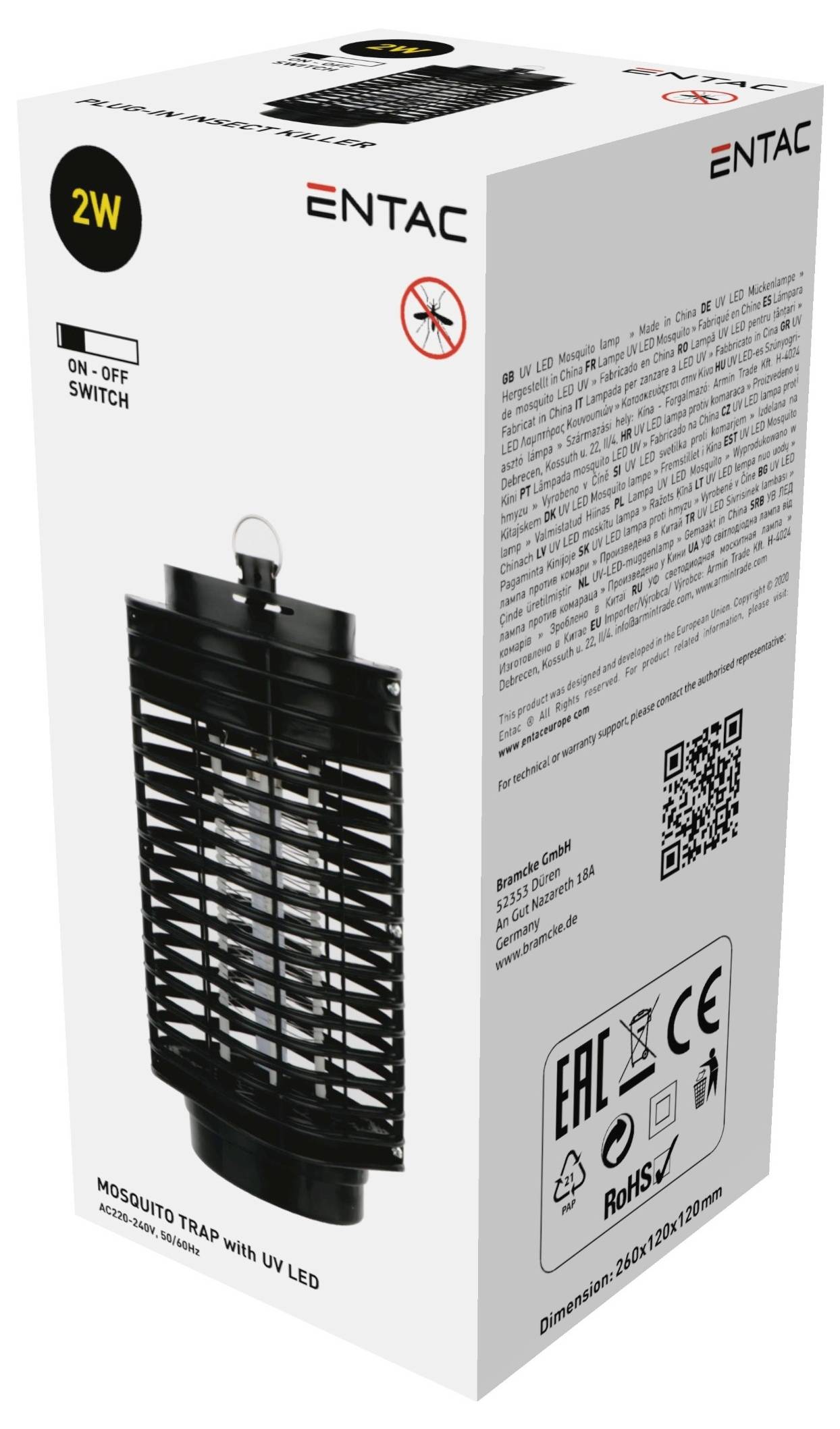 ENTAC ECL-INS23-AC Insectenverschrikker UV-lamp 2 W Zwart 1 stuk(s)-1