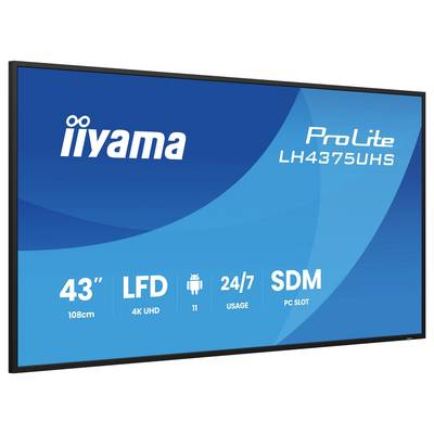 'ProLite LH4375UHS.' Een 43-inch 4K UHD display ontworpen voor 24/7 gebruik, voorzien van LFD, Android 11 en een SDM PC-sleuf.