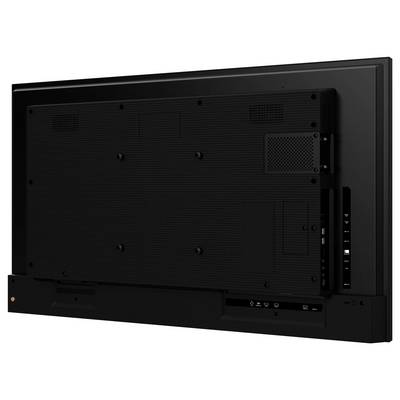 Achterkant van een flatscreen-televisie met input/output-poorten, ventilatieopeningen en knoppen aan de zijkant voor aanpassingen.