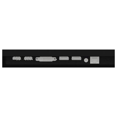 Achteraanzicht van een computermonitor met meerdere aansluitpoorten, waaronder HDMI, DVI, DisplayPort, USB en stroomaansluiting.