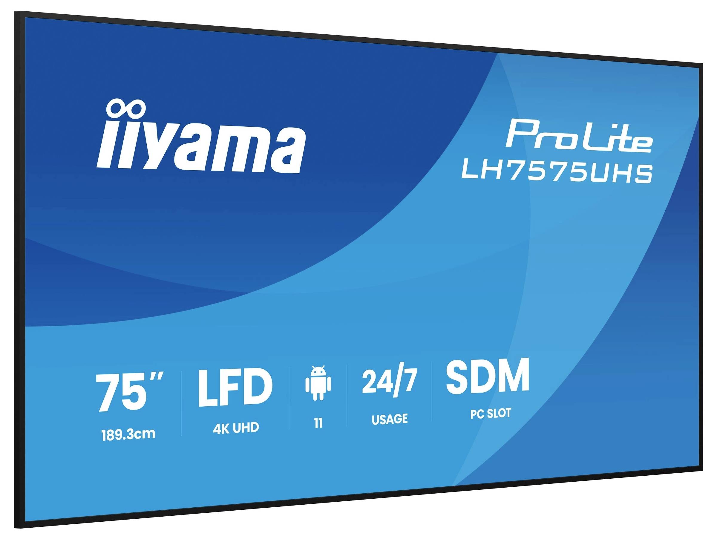 'iiyama ProLite LH7575UHS' display, 75 inch, LFD, 4K UHD, Android 11, 24/7 gebruik, SDM PC-sleuf.