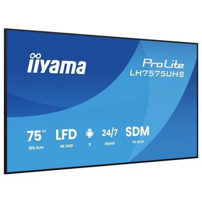 'iiyama ProLite LH7575UHS' display, 75 inch, LFD, 4K UHD, Android 11, 24/7 gebruik, SDM PC-sleuf.