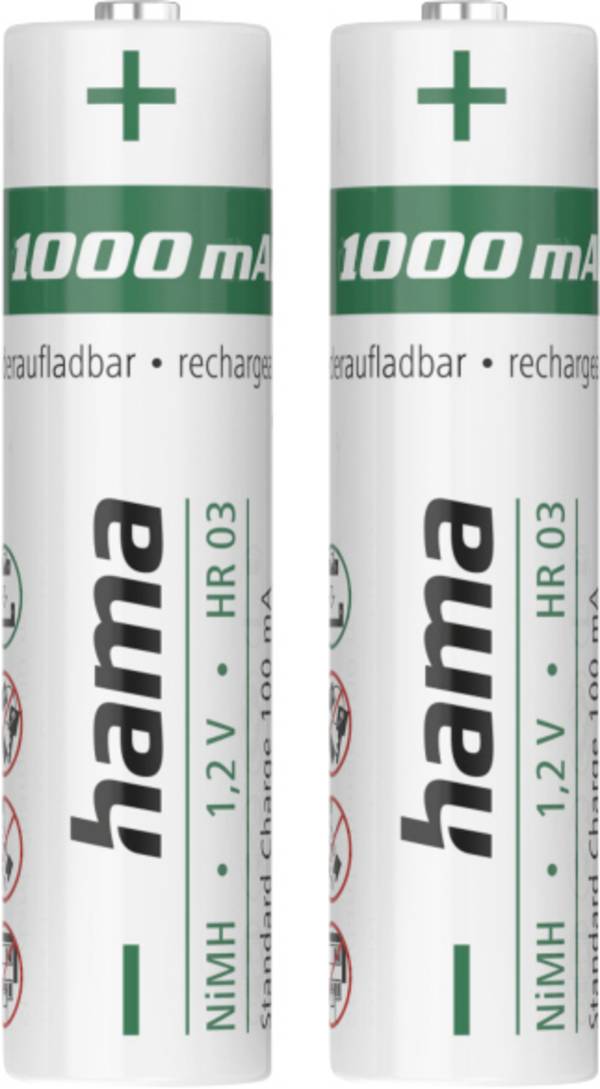 Hama NiMH-Akkus, AAA Micro, 1000 mAh, 1,2 V, 2 Stück Oplaadbare AAA batterij (potlood) NiMH  1.2 V 2 stuk(s)