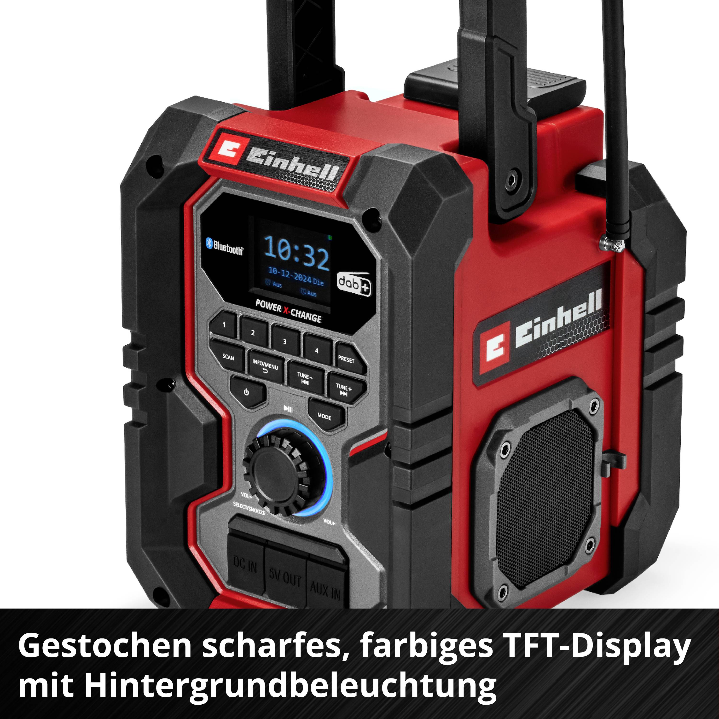 Einhell TE-CR 18 Li Draagbare radio DAB+, FM Bluetooth, AUX, USB Rood/zwart-4