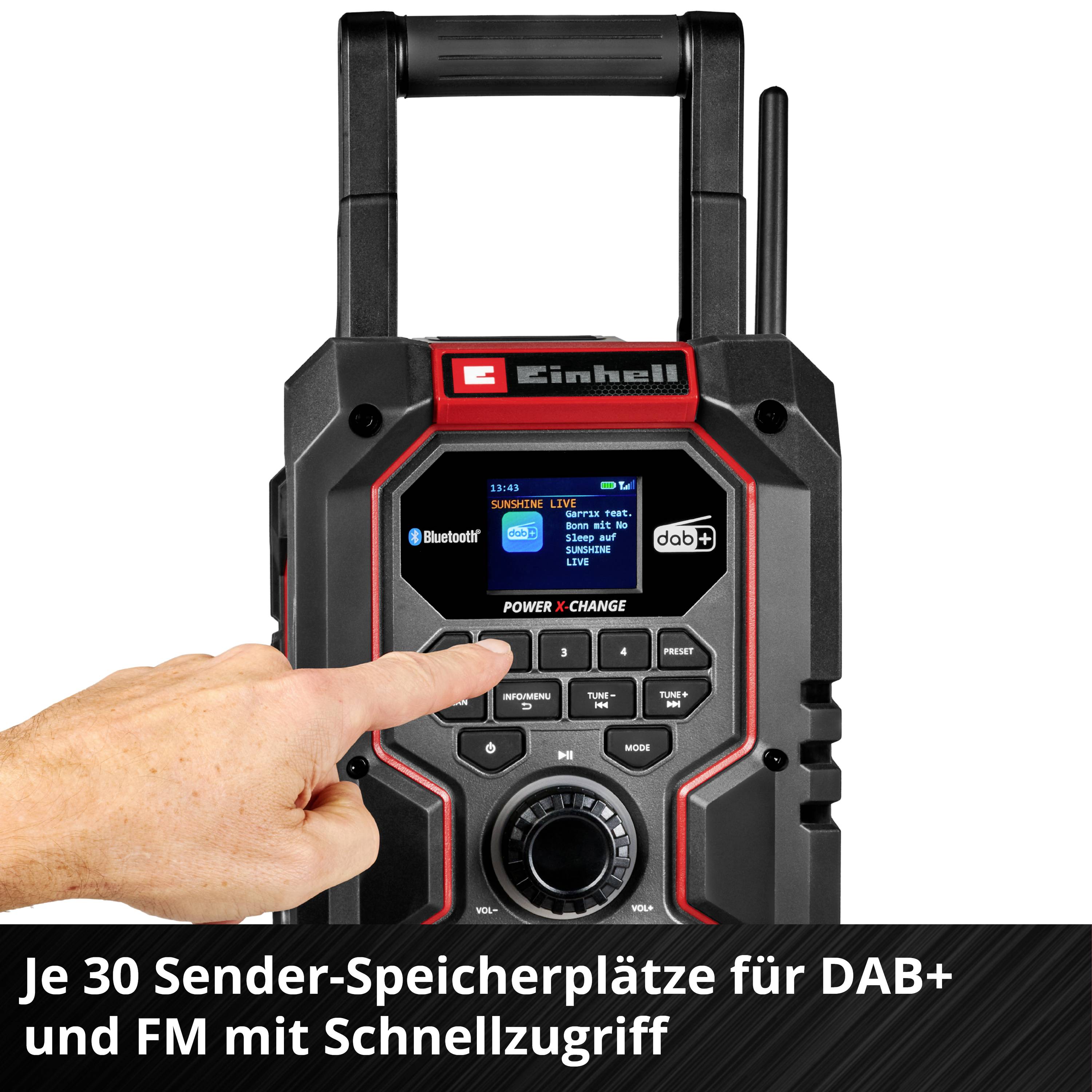 Einhell TE-CR 18 Li Draagbare radio DAB+, FM Bluetooth, AUX, USB Rood/zwart-6