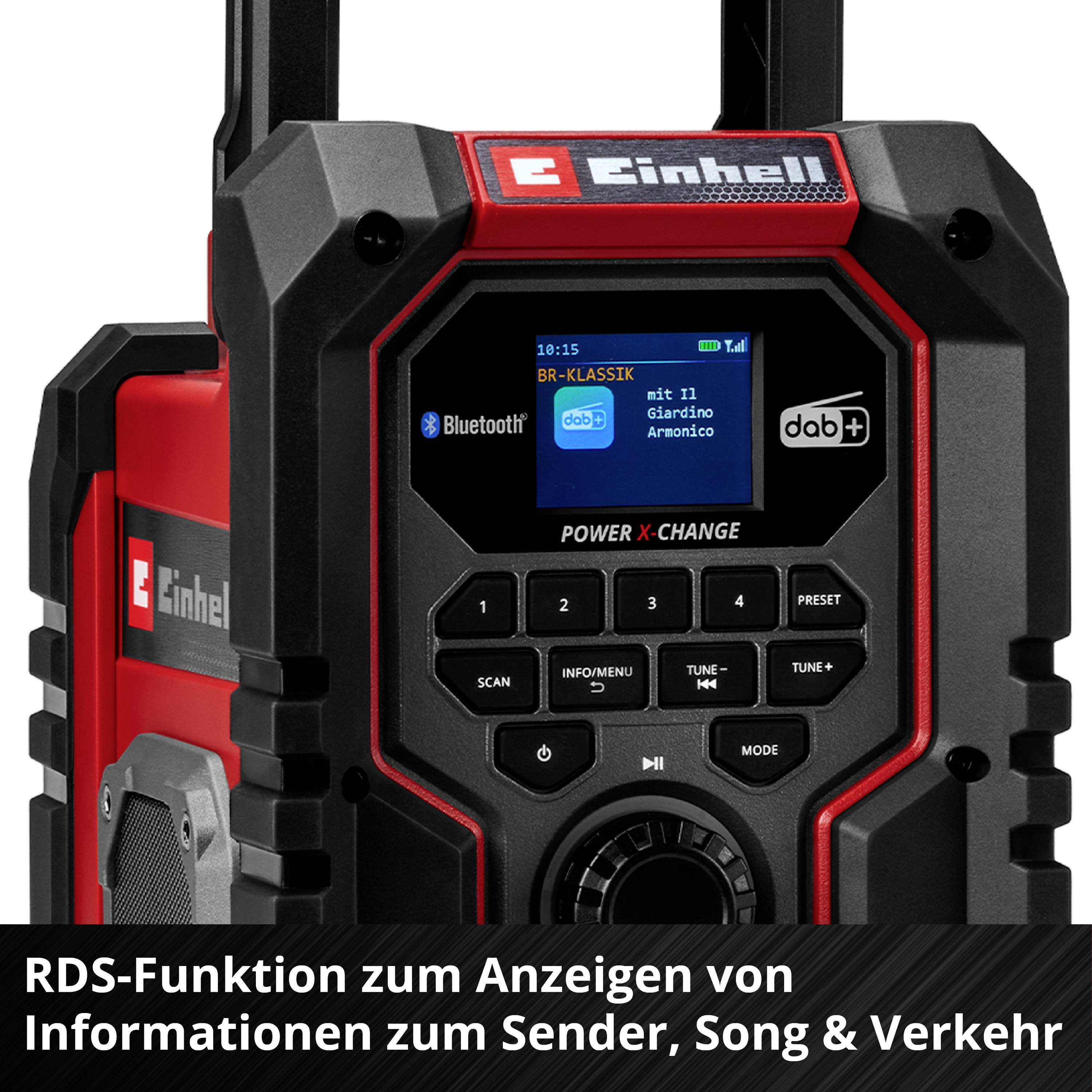 Einhell TE-CR 18 Li Draagbare radio DAB+, FM Bluetooth, AUX, USB Rood/zwart-8