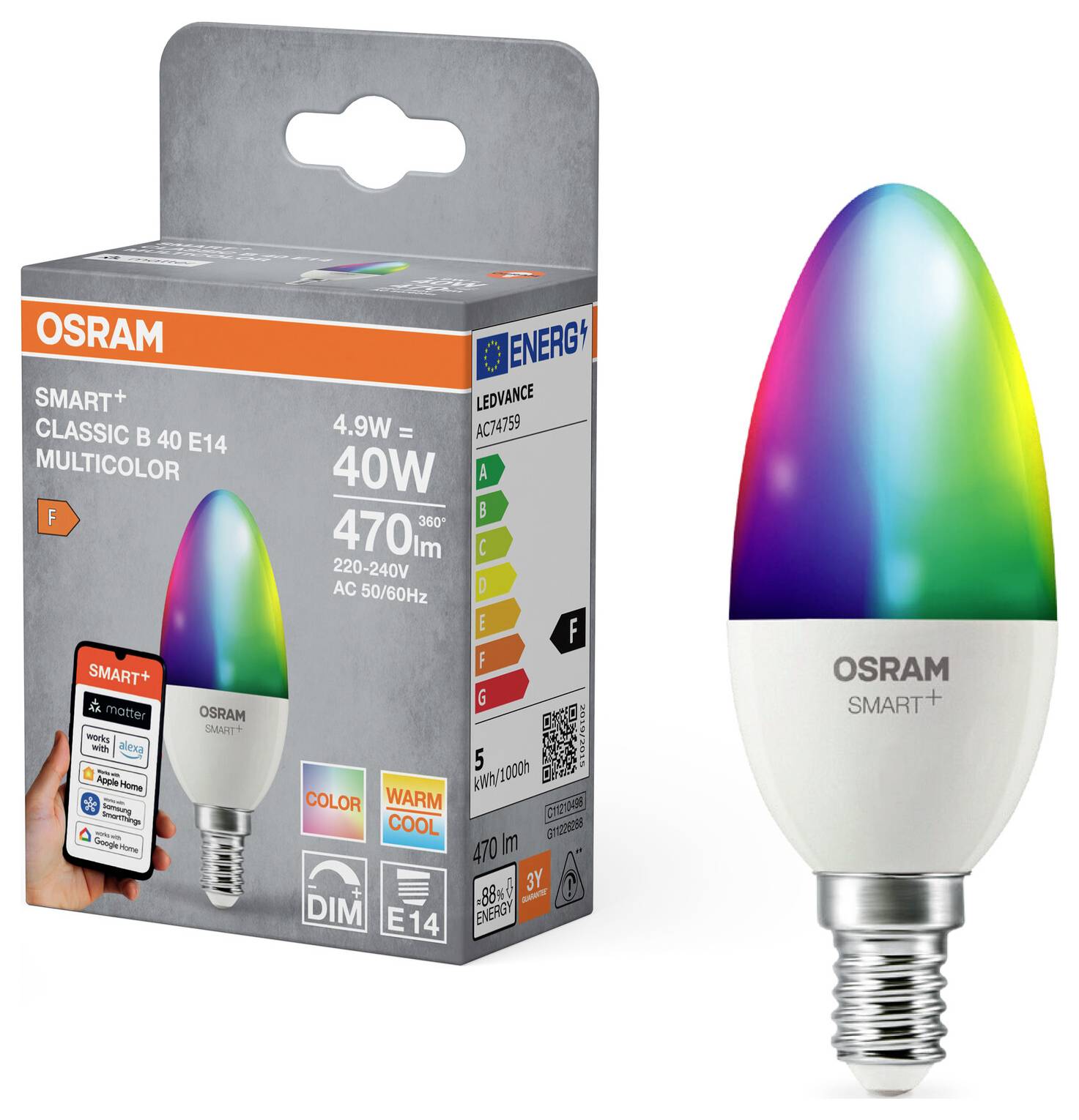 OSRAM HOMELIGHTING Smart+ Draadloze LED-lamp E27 14 W Energielabel: F (A - G) RGBW-1