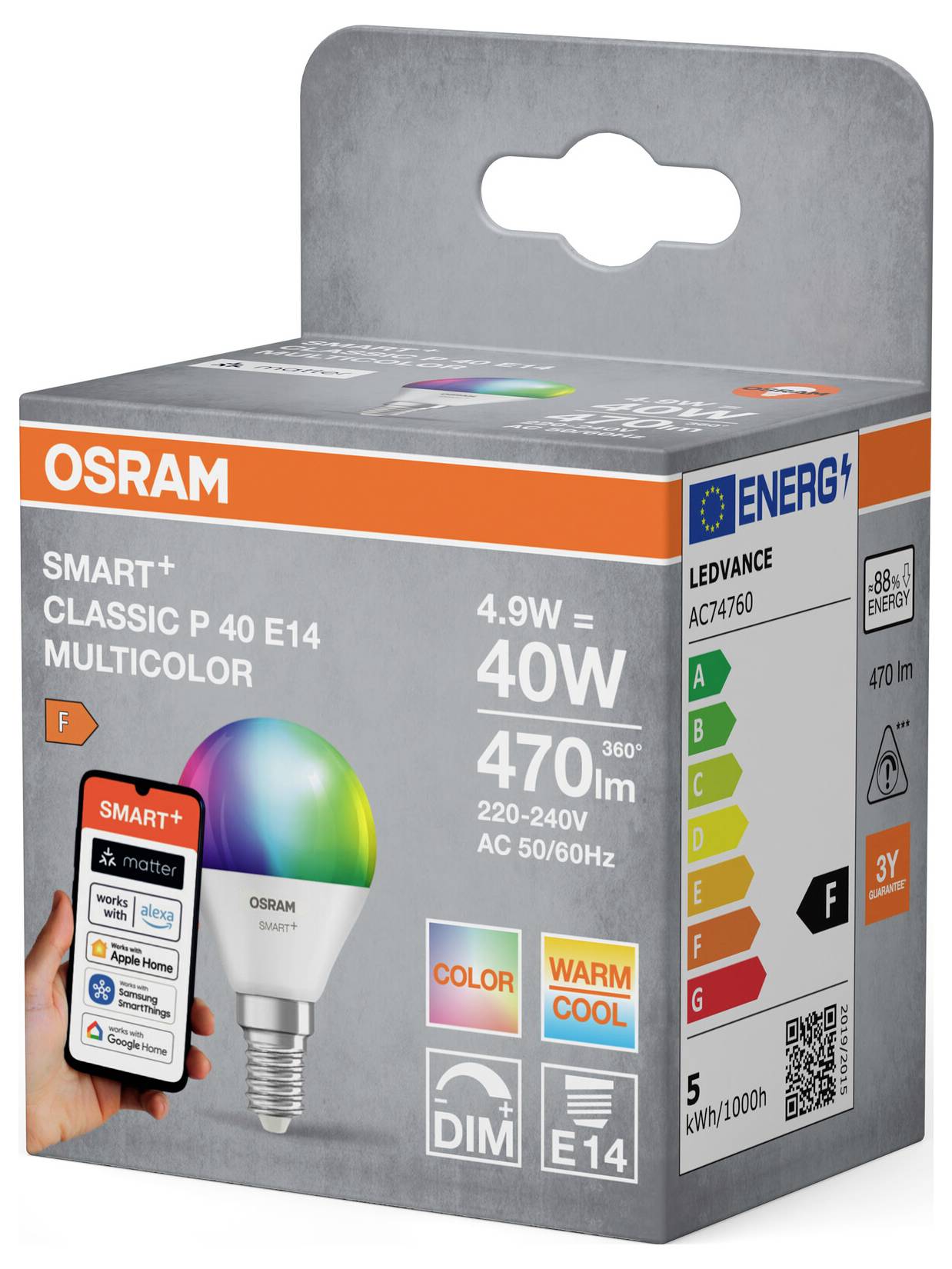 OSRAM HOMELIGHTING Smart+ Draadloze LED-lamp E27 14 W Energielabel: F (A - G) RGBW-2