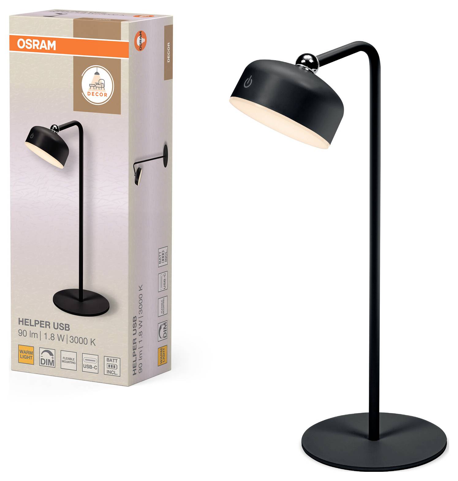 OSRAM HOMELIGHTING DECOR HELPER GADGET 830 USB Black 4058075849242 Wandlamp 1.80 W Zwart-1