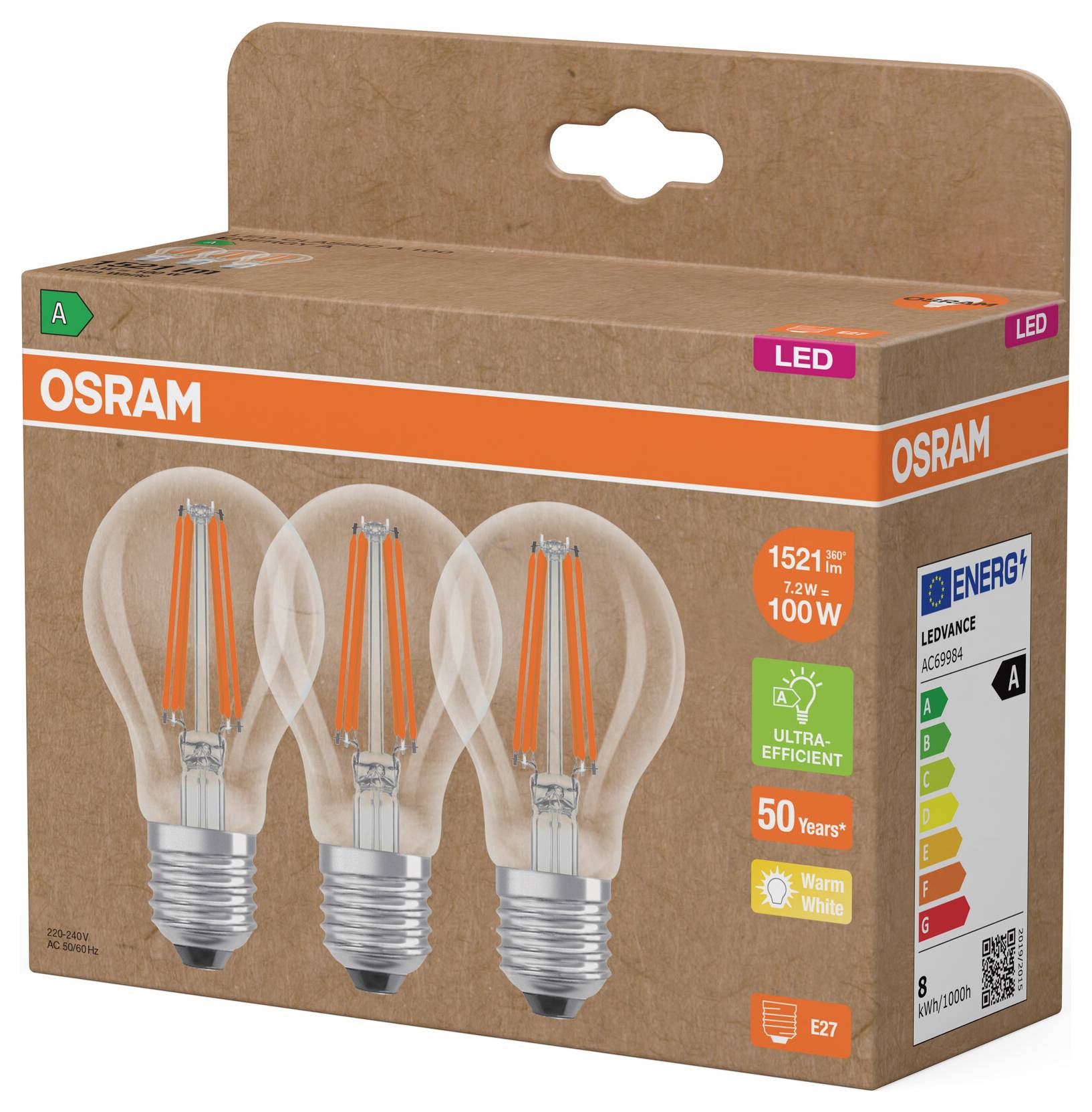 OSRAM HOMELIGHTING 4099854348037 LED-lamp Energielabel A (A - G) E27 7.2 W Warmwit 3 stuk(s)-2