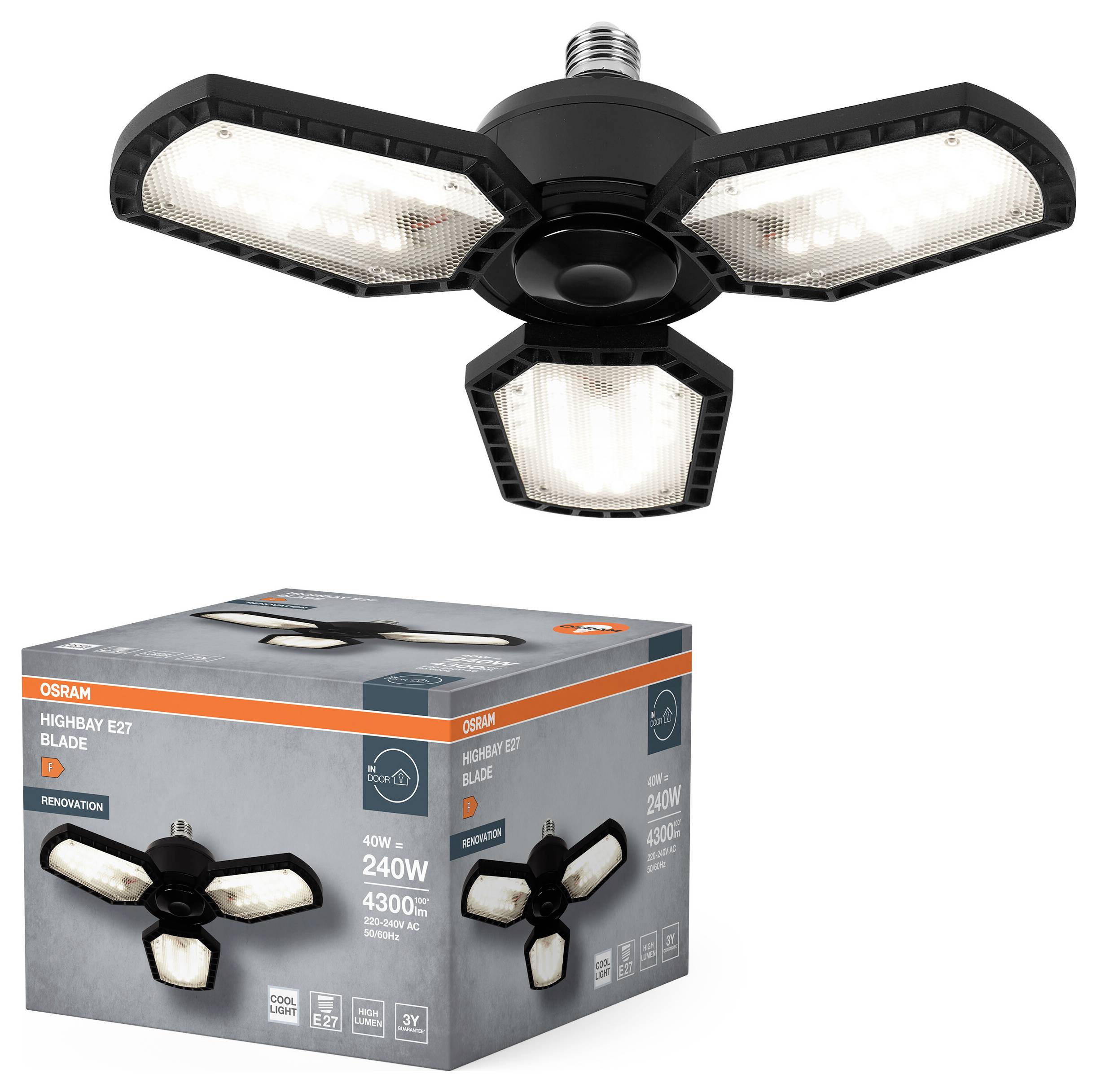 OSRAM HOMELIGHTING Highbay Blade E27 40W 840 E27 Black 4099854429293 Uplight Energielabel: F (A - G) E27 40 W Zwart-1