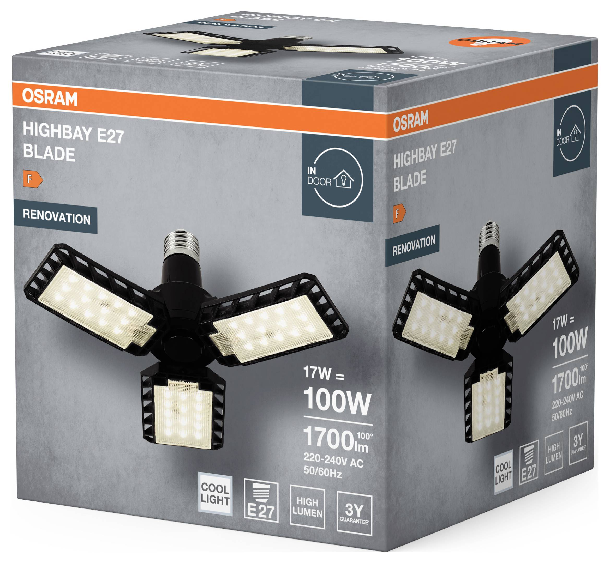 OSRAM HOMELIGHTING Highbay Blade E27 17W 840 E27 Black 4099854429255 Uplight Energielabel: F (A - G) E27 17 W Zwart-2