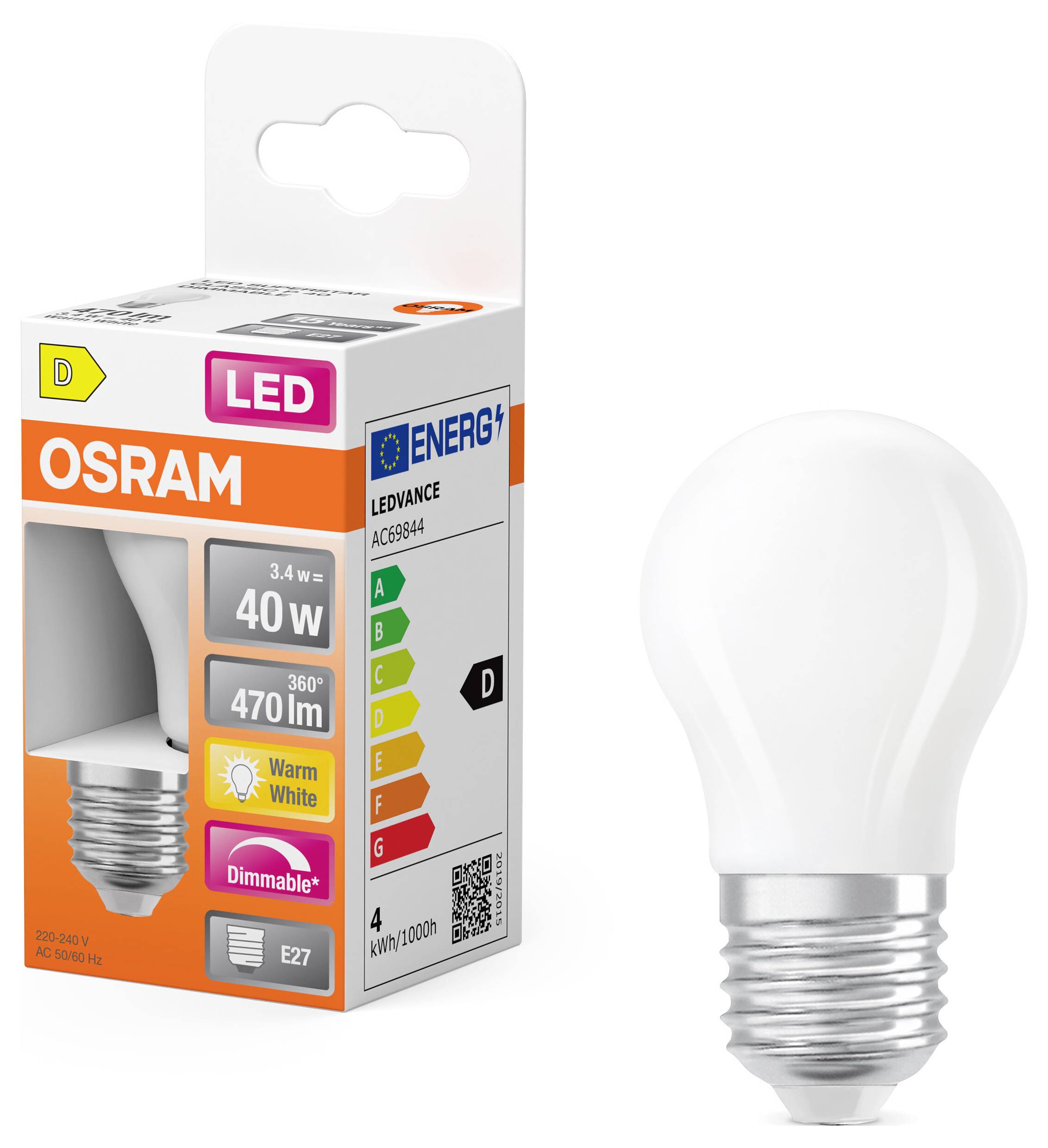 OSRAM HOMELIGHTING 4099854443978 LED-lamp Energielabel D (A - G) E27 3.4 W Warmwit (Ø x h) 45.00 mm x 45.00 mm 1 stuk(s) – Foto 3 van 3