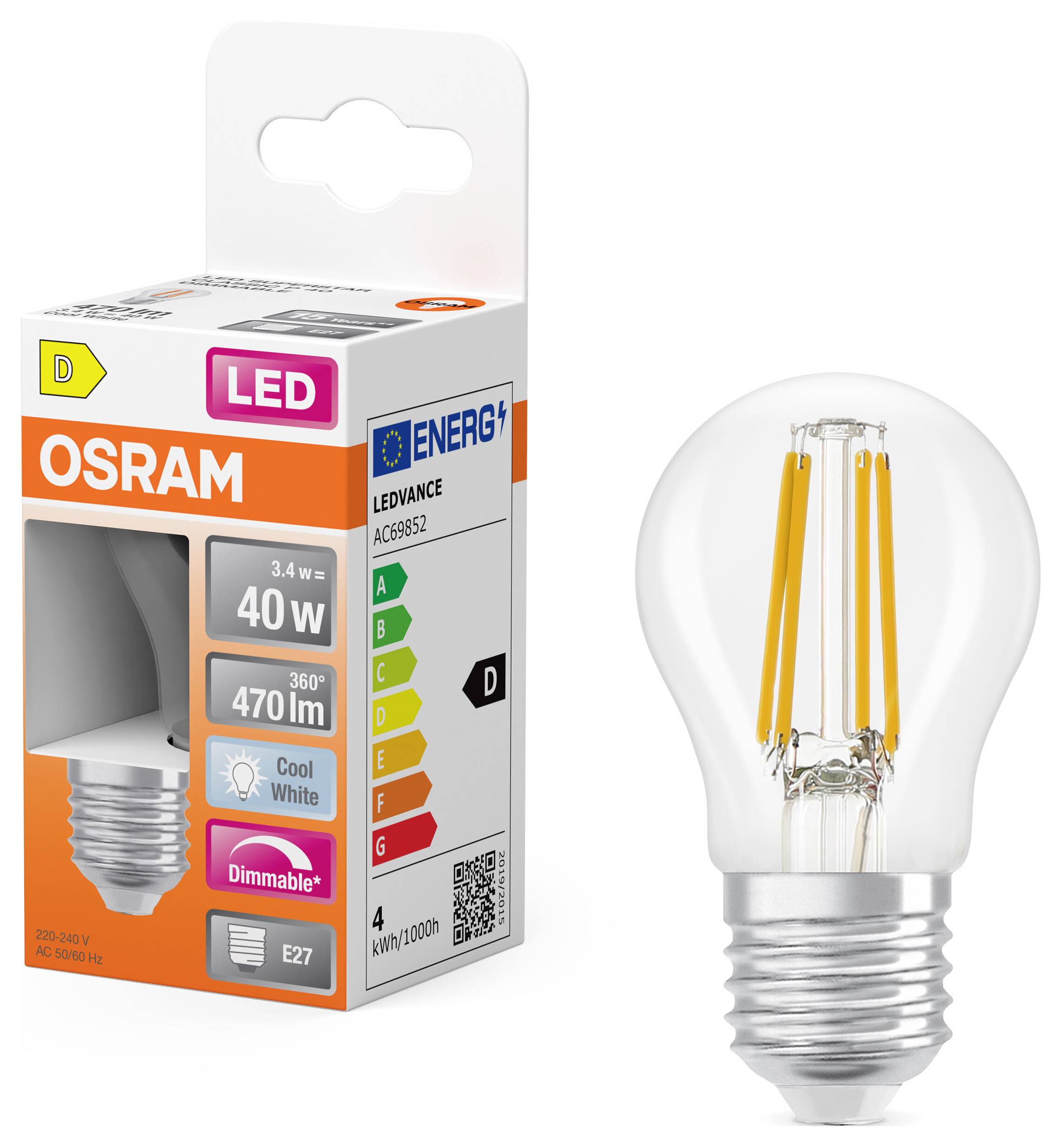 OSRAM HOMELIGHTING 4099854444661 LED-lamp Energielabel D (A - G) E27 3.4 W Koudwit (Ø x h) 45.00 mm x 45.00 mm 1 stuk(s)-1
