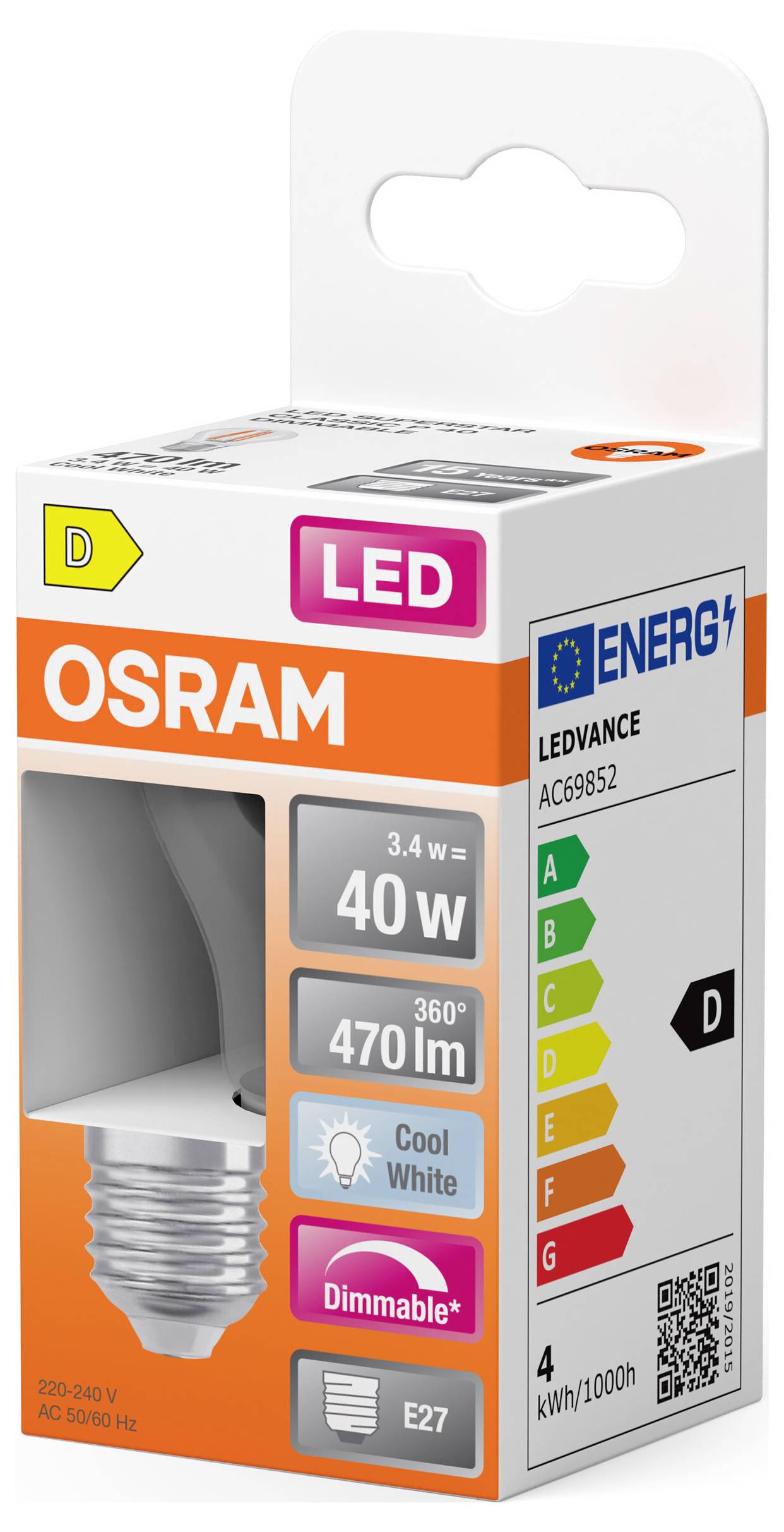 OSRAM HOMELIGHTING 4099854444661 LED-lamp Energielabel D (A - G) E27 3.4 W Koudwit (Ø x h) 45.00 mm x 45.00 mm 1 stuk(s)-2