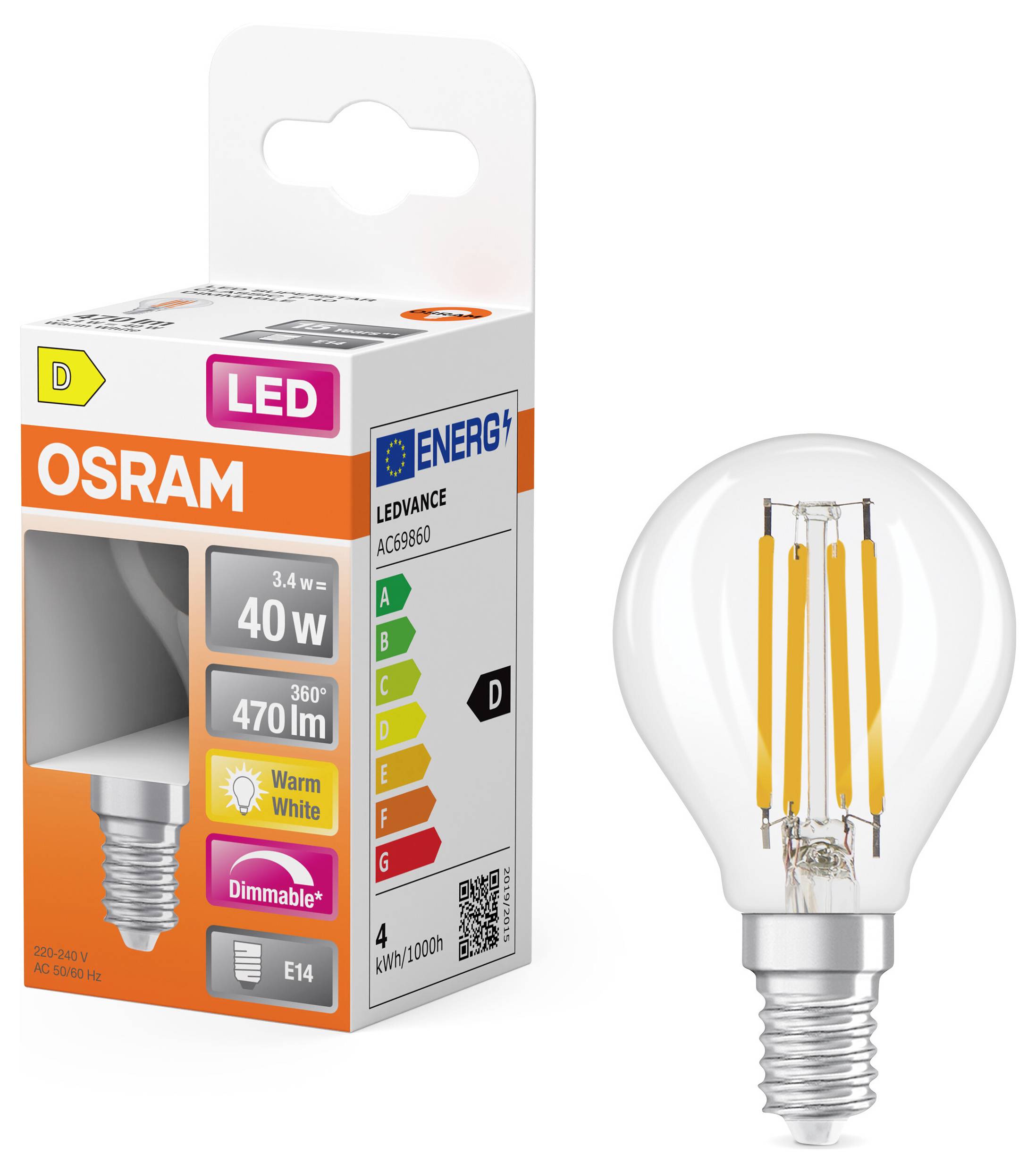 OSRAM HOMELIGHTING 4099854444814 LED-lamp Energielabel D (A - G) E14 3.4 W Warmwit (Ø x h) 45.00 mm x 45.00 mm 1 stuk(s) – Foto 3 van 3