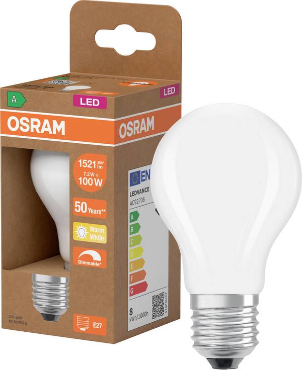 OSRAM HOMELIGHTING 4099854478031 LED-lamp Energielabel A (A - G) E27 Ballon 7.2 W Warmwit (Ø x h) 60.00 mm x 60.00 mm Dimbaar 1 stuk(s)