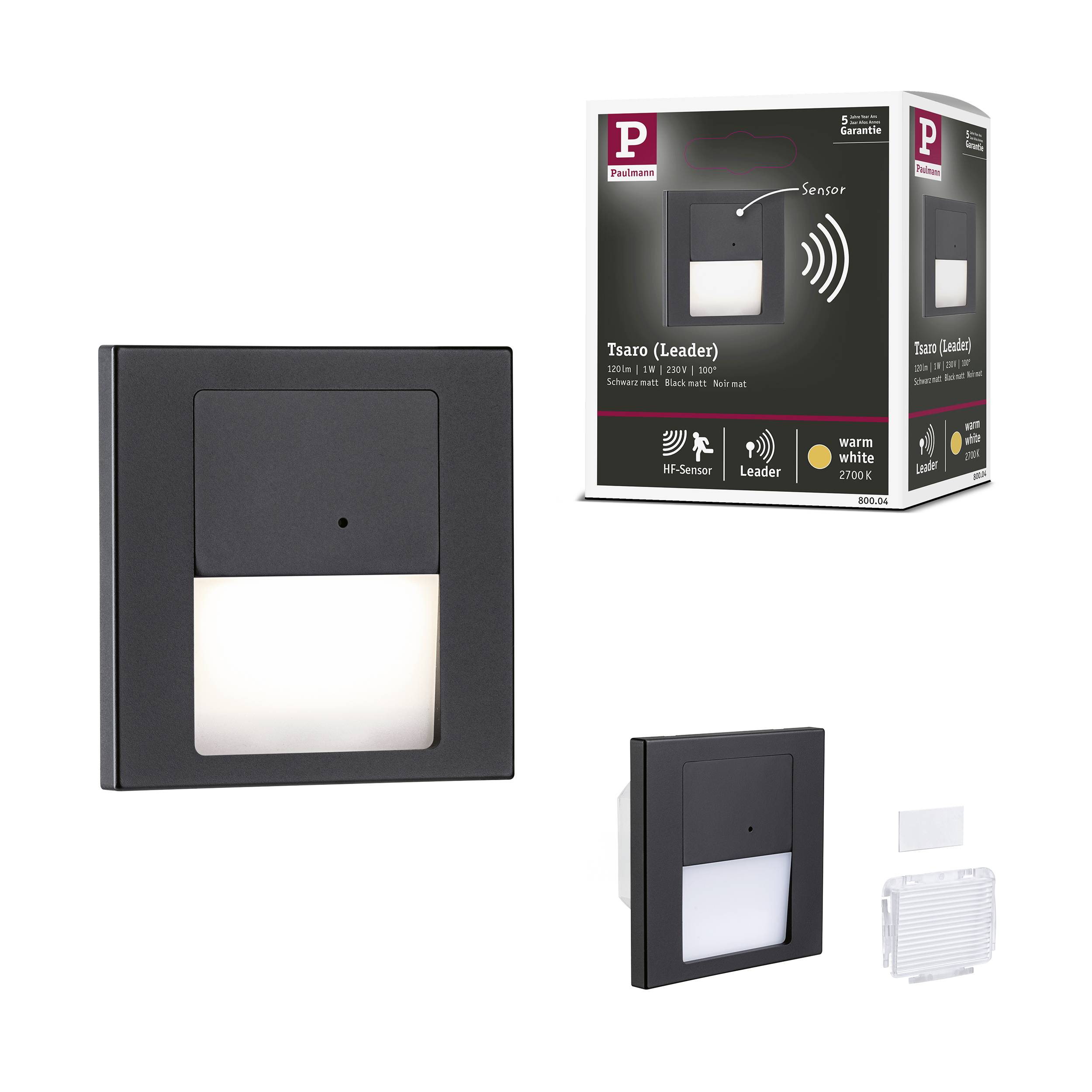 Paulmann 80004 Tsaro eckig 80x36mm 1W 80lm 230V 2700K Wandinbouwarmatuur LED 1 W Zwart (mat)-9