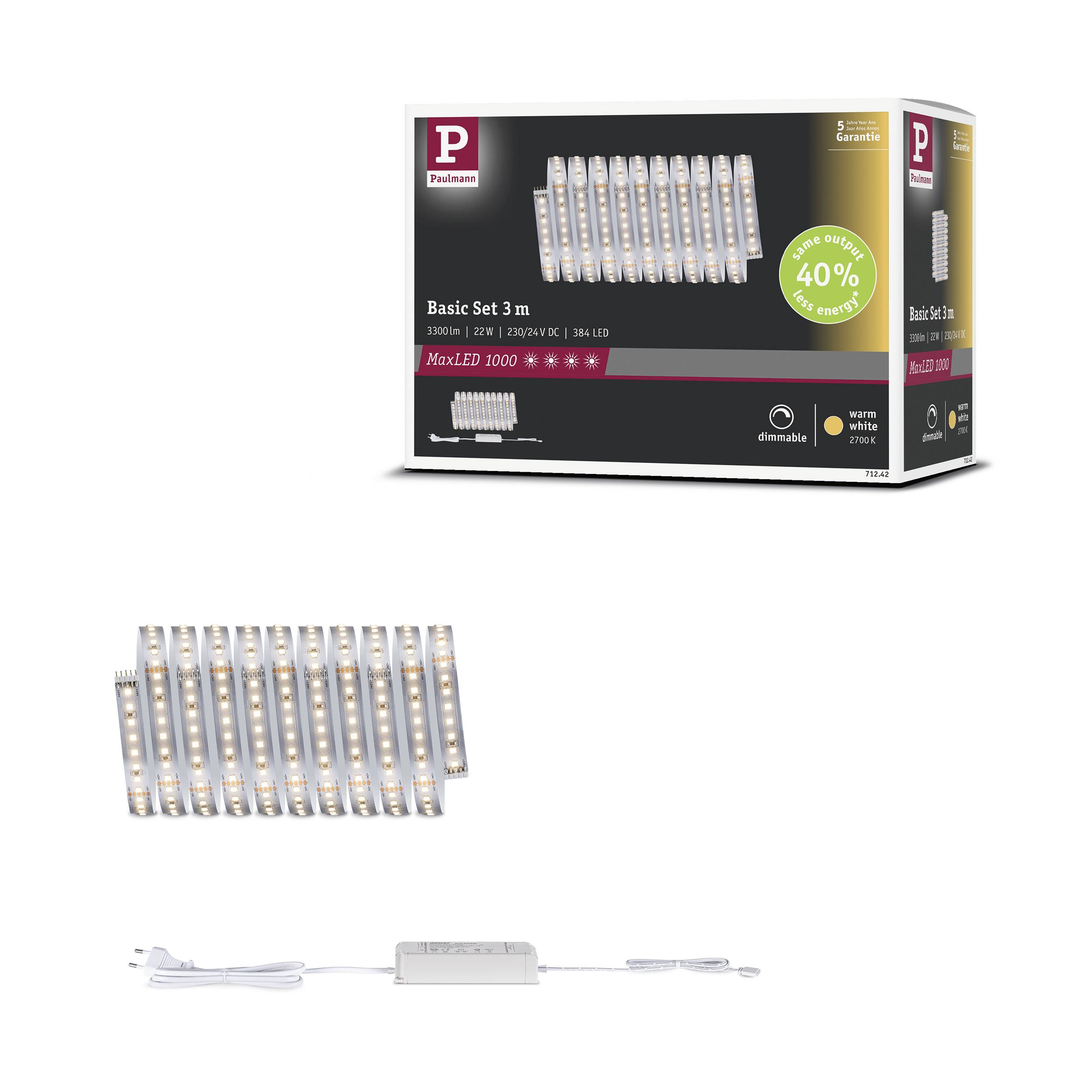Paulmann LED Strip Basisset 71242 LED-strip 230 V 3 m Warmwit 1 set(s)-9