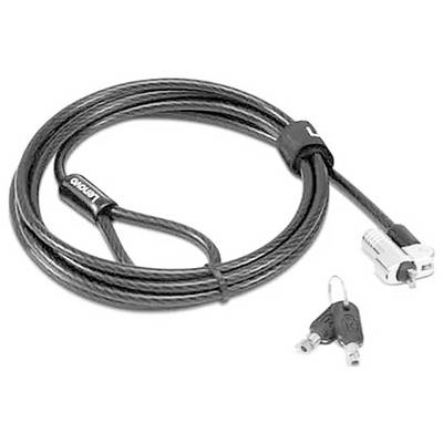 Een beveiligingskabelslot met sleutels, ontworpen voor laptops, voorzien van een metalen kabellusje en vergrendelmechanisme.