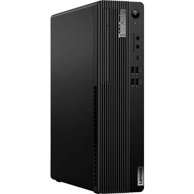 Een zwarte Lenovo ThinkCentre desktopcomputer behuizing met het Lenovo-logo en meerdere USB-poorten aan de voorkant.