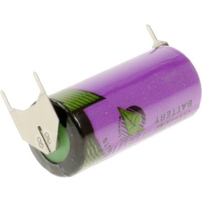 'Een paarse oplaadbare batterij met twee metalen lipjes voor aansluitingen, met een groen bladpictogram dat milieuvriendelijkheid aangeeft.'